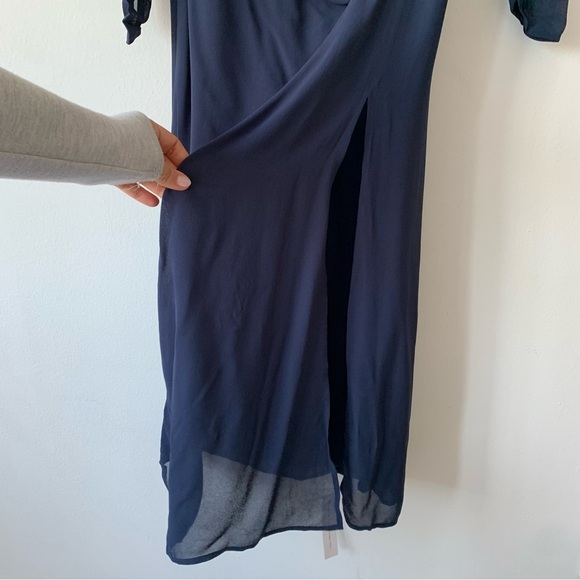 NWT Reformation Tilda High Mock Neck Long Sleeve Slit Maxi Dress Gown Navy Blue - Picture 9 of 14
